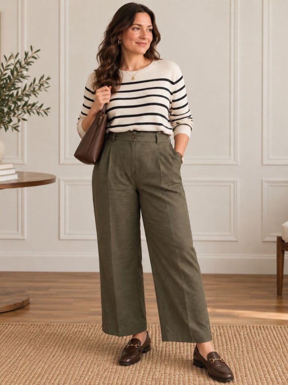 Talbots 100% Irish Linen Wide Leg Ankle Pants 18W Dark Olive Old Money Preppy